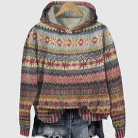 亚马逊欧美新款毛衣女wish热卖连帽拼色宽松时尚套头针织衫