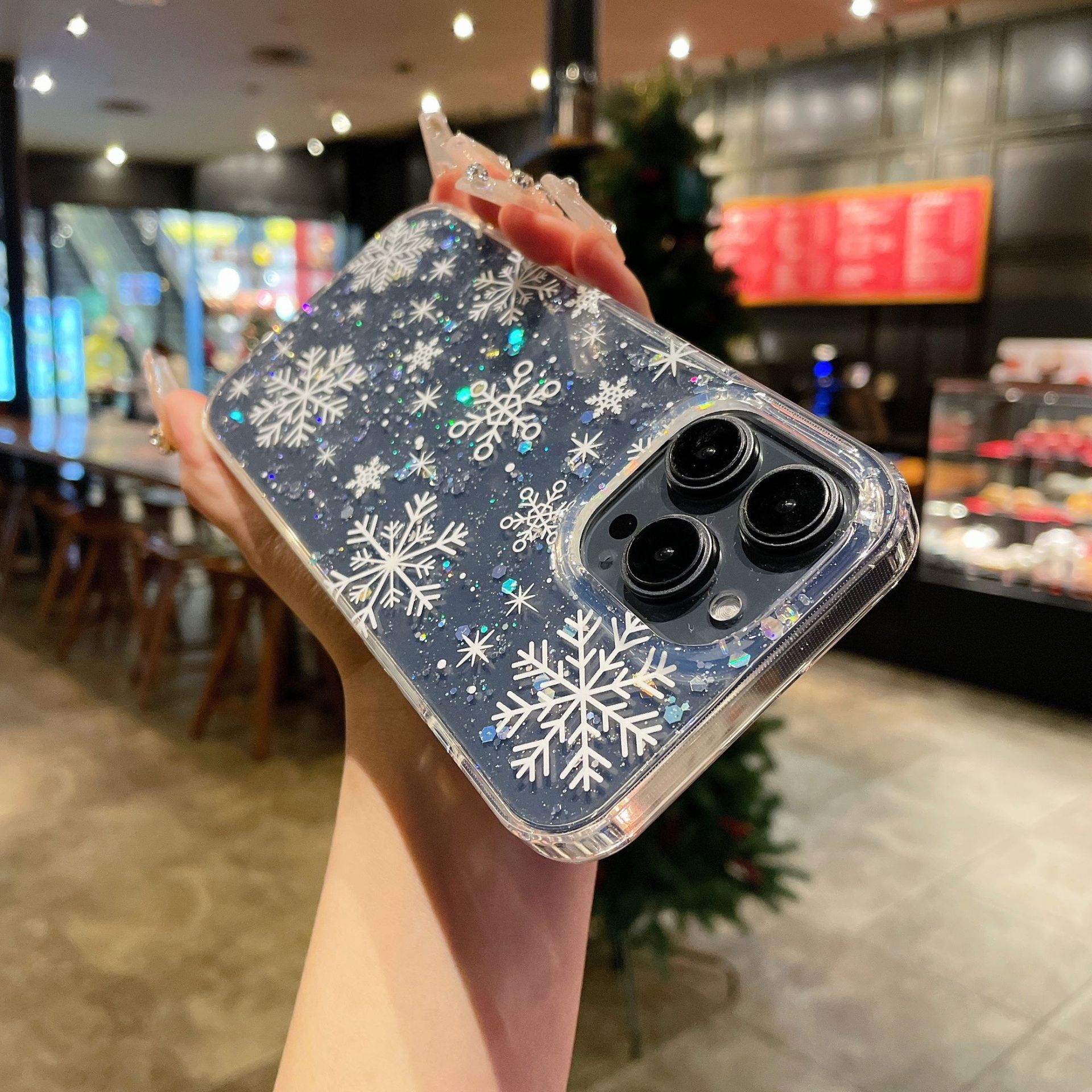 Schneeflocke Geeignet für iPhone 15 ProMax Telefon Apple 14 Premium 13p Funkelnde rosa Glitzer 12 Schutzhülle_voghion.com
