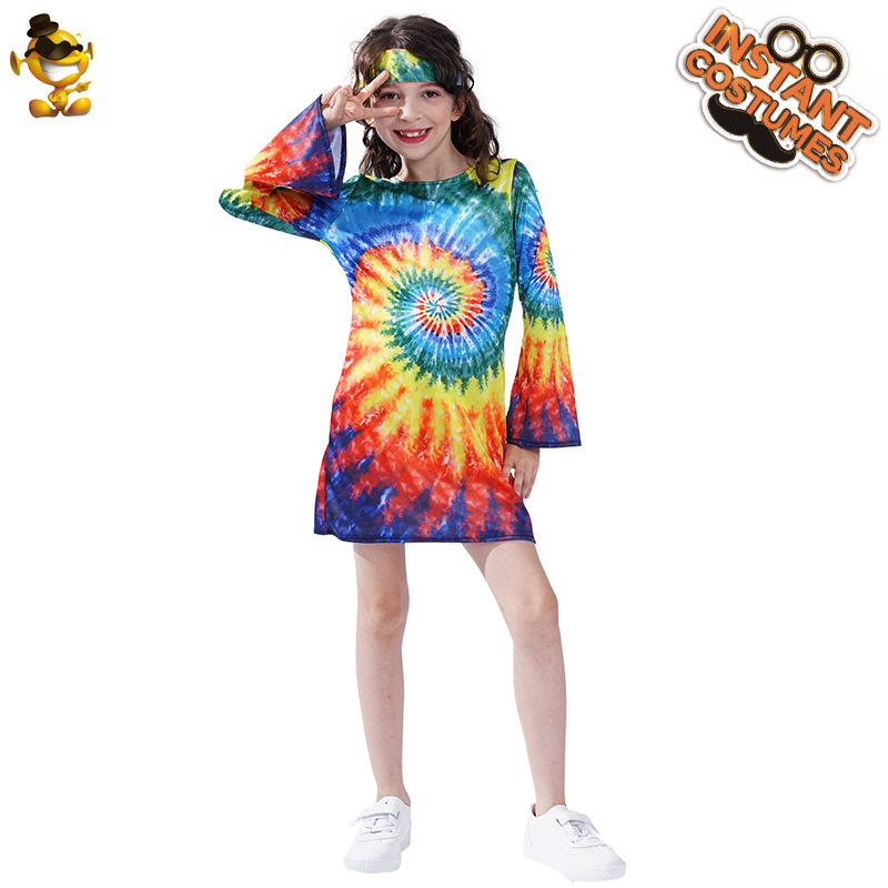 Ropa hippie para niñas y niños, falda hippie colorida retro estadounidense, distribución de ropa de actuación escénica al por mayor