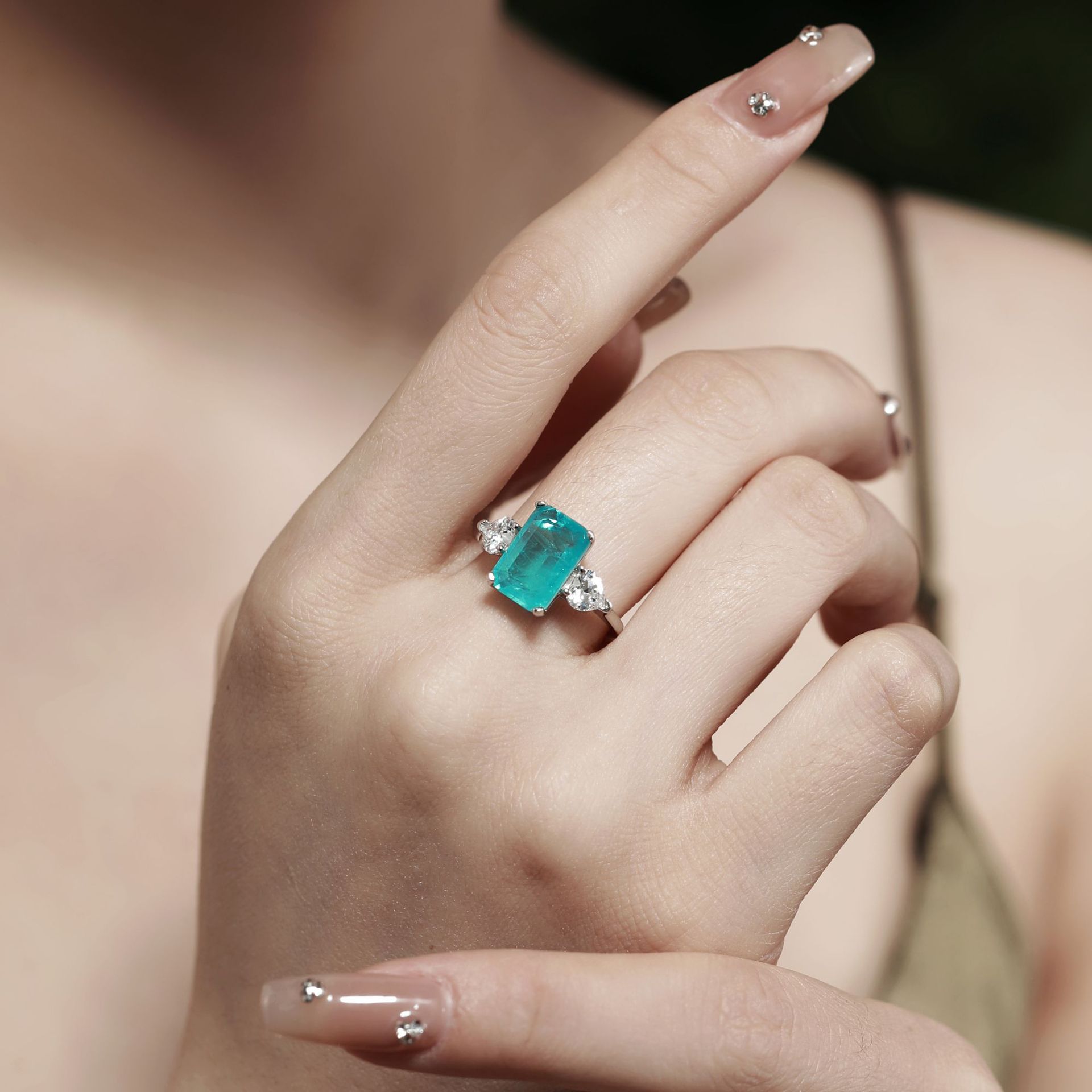 Glam Square Sterling Silver Plating Zircon Rings