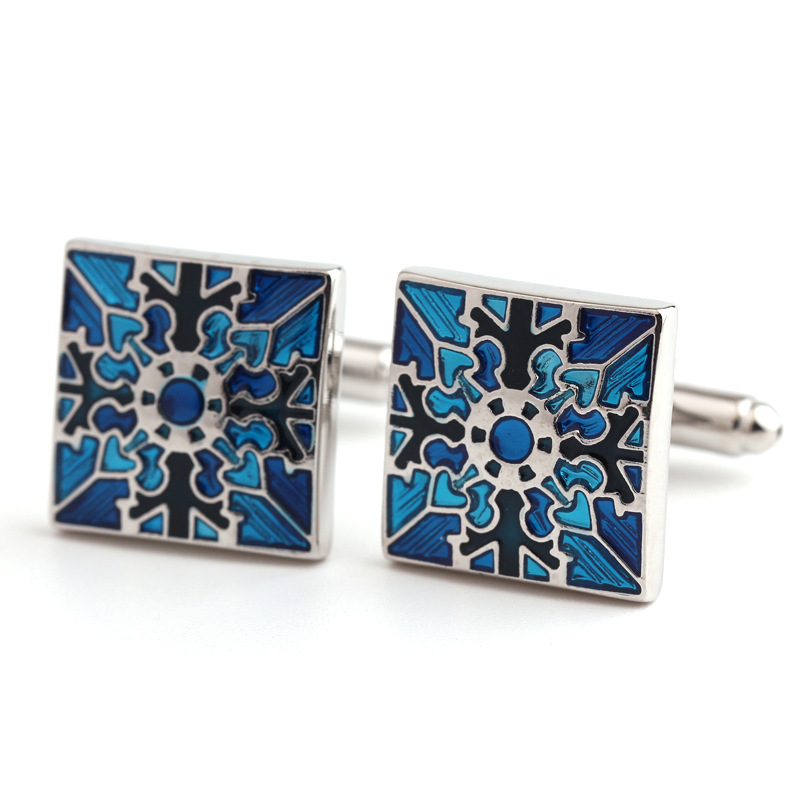 Square blue pattern men's shirt cufflinks French cufflinks_voghion.com