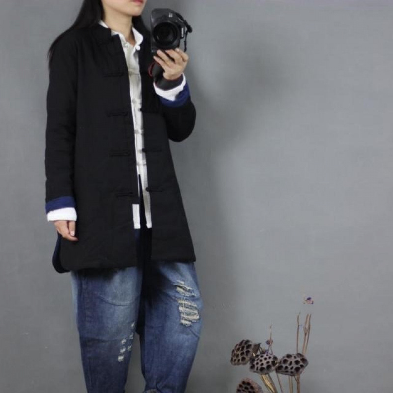 2024大きいサイズの綿入れの女性の中国式の盤は復古の民族の風の中の長いタイプの文芸を掛けて綿の禅の意の薄い綿服の綿入れの上着を挟みます。|undefined