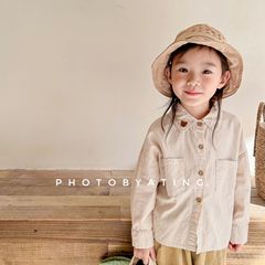 2024 new children's clothing spring style children's spring clothing Korean style linen cotton embroidered shirt girls boys shirt 122068