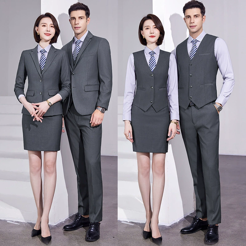 Серый костюм для мужчин и женщин, пригородный высококлассный Профессиональный темперамент, костюм для собеседования с гражданским служащим, большие размеры, гостиничная Рабочая одежда