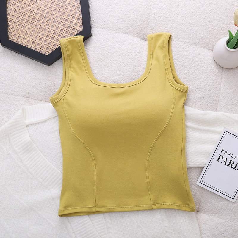 Primavera y verano nuevo chaleco de todo fósforo de color sólido para mujer, espalda hermosa, delgado con almohadilla para el pecho, ropa interior de talla grande, top sin mangas