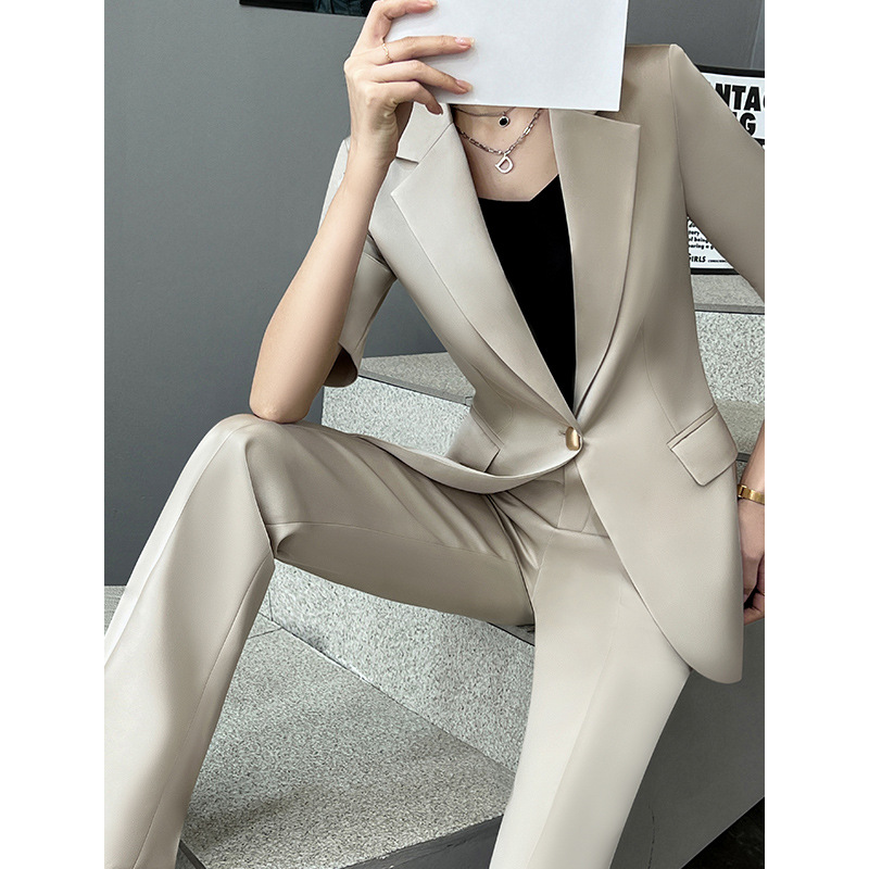 夏季新款米灰色女士西服套装时尚高级感优雅高端大牌职场薄款短袖