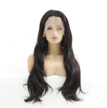 Fibra química de seda de alta temperatura media mano tejida peluca cubierta de cabello de moda europea y americana ondulación negra larga rizada de cabello LW0315