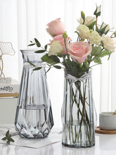 【二件套】大號富貴干花透明歐式水養百合花瓶玻璃竹花瓶插花擺件
