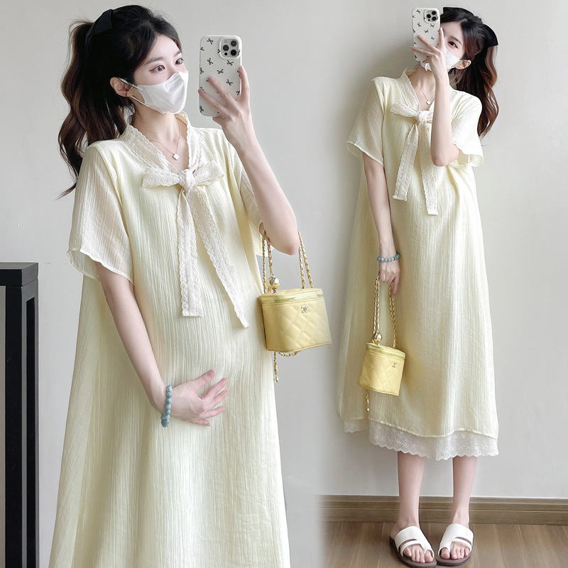 2026 New Summer Style Lace Design Loose-Fitting Slimming Casual Versatile Mid-Length Maternity Dress 2026 New Summer Style Lace Design Loose-Fitting Slimming Casual Versatile Mid-Length Maternity Dress