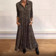 秋冬新款亚马逊跨境欧美印花V领长袖连衣裙女装