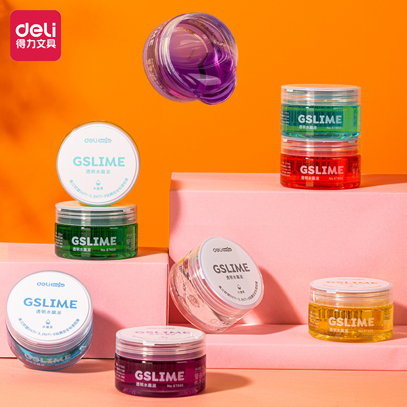 Deli 67866 transparent crystal mud color canned toy mud children's diy slime color mud