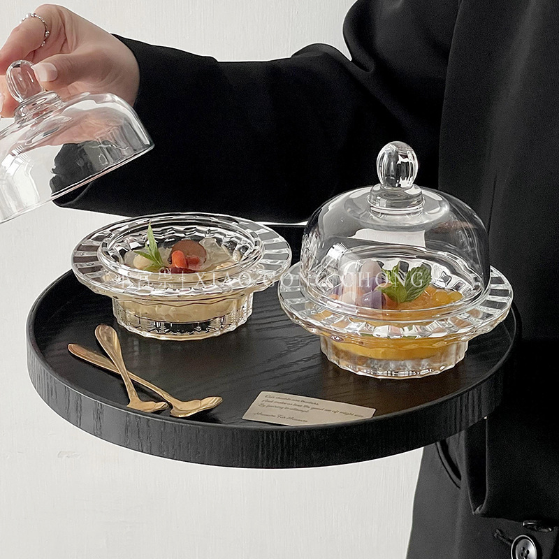 Glass Bird's Nest Cup with Lid, Transparent Fruit Dessert Bowl, Creative Sweet Soup Bowl, White Fungus Bowl, Exquisite Set, Soup Cup