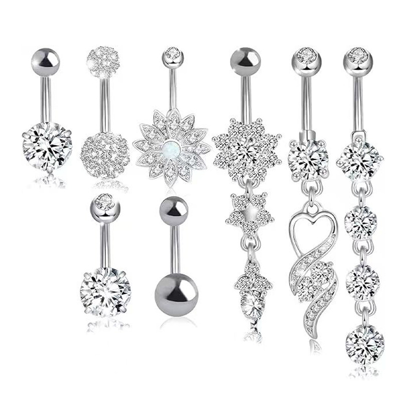Set di gioielli sexy per piercing all'ombelico con anello in acciaio inossidabile a farfalla e micro zirconi intarsiati_voghion.com