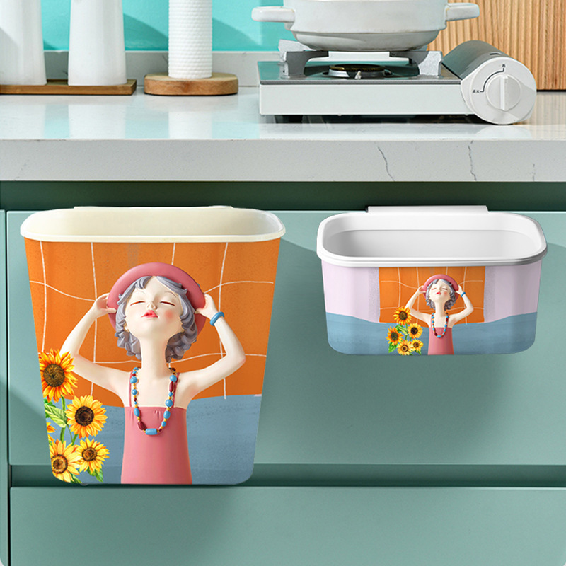 Kitchen trash can hanging household uncovered cabinet door kitchen waste storage bucket living room desktop creative hanging trash can