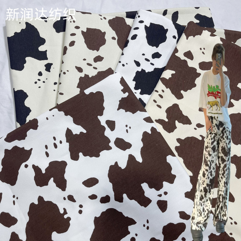 ins风奶牛纯棉布料牛仔印花布料 DIY手工衣服服装斜纹面料|undefined