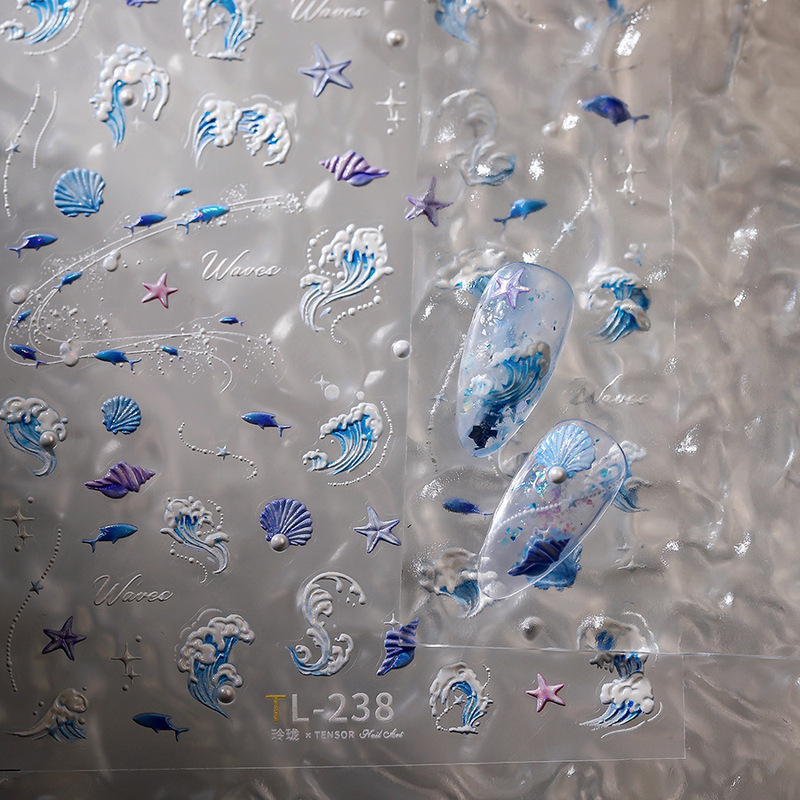Iron Embossed Ocean Style Wave Nail Stickers Tl225 Fresh Vacation Style Shell Starfish Adhesive Nail Stickers