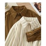 2025复古新款条纹长袖衬衫设计秋冬感小众宽松灯芯绒衬衣上衣