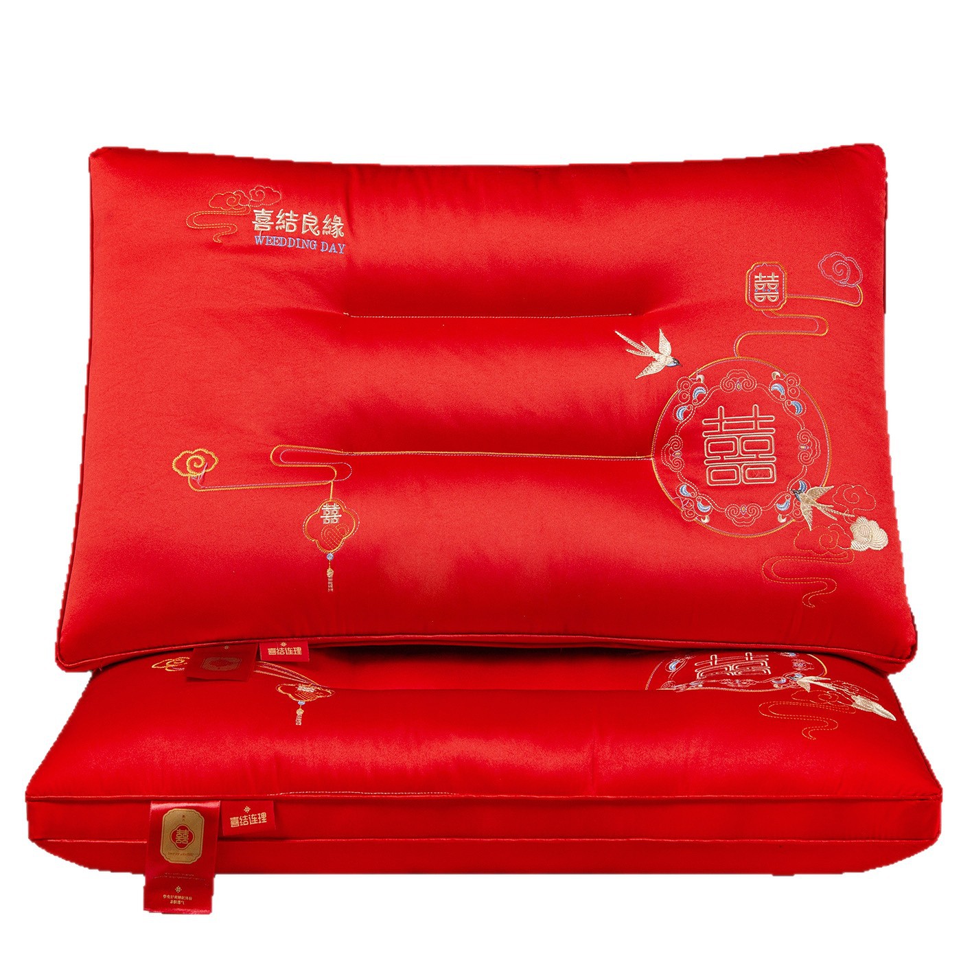 Nuevo algodón almohada de cuello de boda ayuda a dormir núcleo de almohada bordado rojo gran algodón casado pareja casada