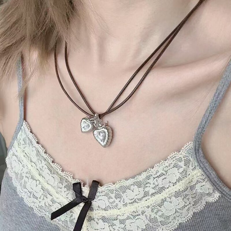 简约风时尚双心项链女高级感气质轻奢小众感个性设计爱心吊坠项饰|undefined