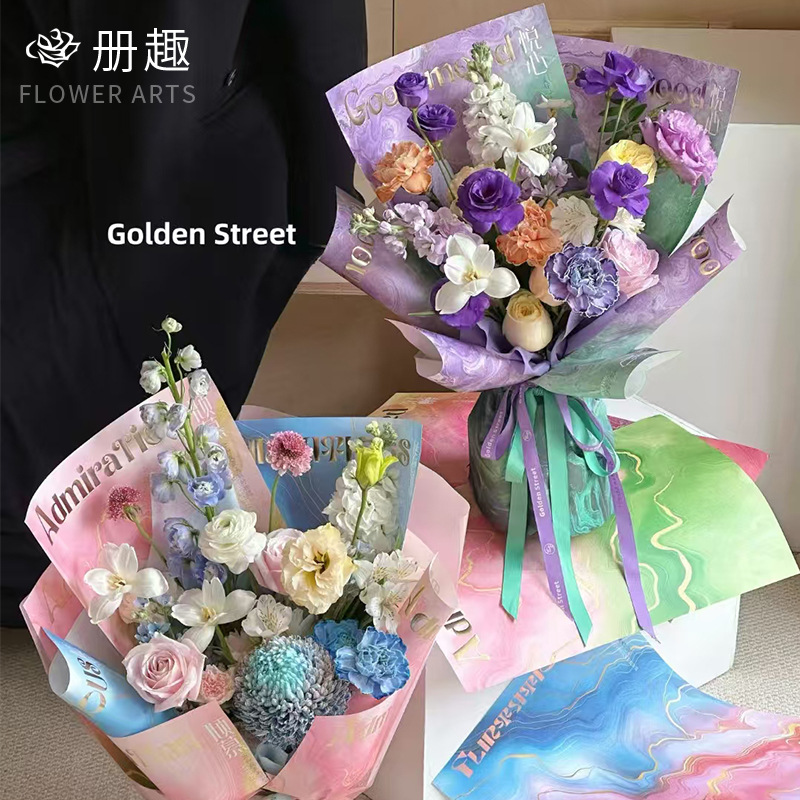 Día de San Valentín romántico caliente Sichuan primavera pintura al óleo de diseño de arte papel de flores materiales de embalaje de flores hechas a mano DIY papel envolvente