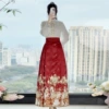 Stand collar top + antique floral red horse skirt
