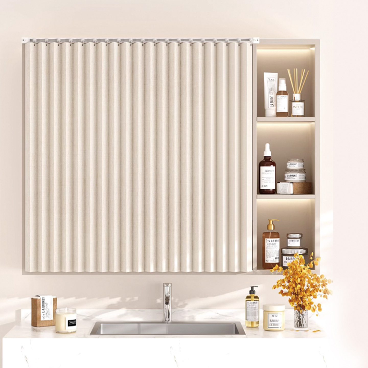 Dressing Table Cabinet Curtain Bathroom Washstand Bathroom Mirror Curtain Waterproof Dustproof Mirror Curtain Curtain