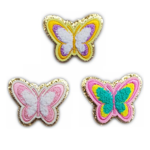 Cross-border hot-selling butterfly cat paw diamond pill chenille gelat gold edge towel embroidery embroidery cloth patch