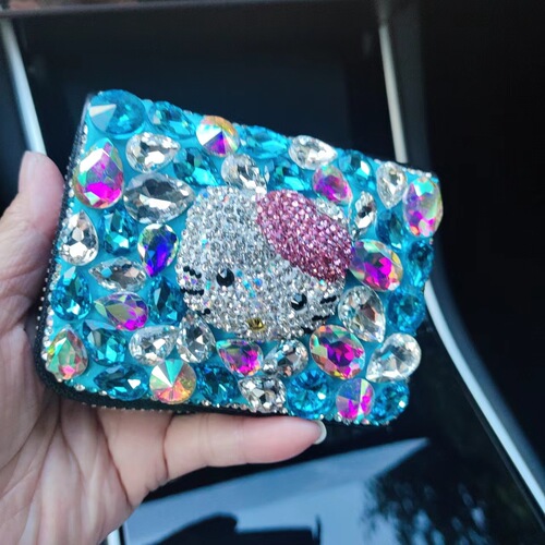 Premium Cowhide Leather Cat-themed New Design Diamond-studded Card Holder with Multiple Card Slots for Women, Multifunctional Pull-out Card Bag