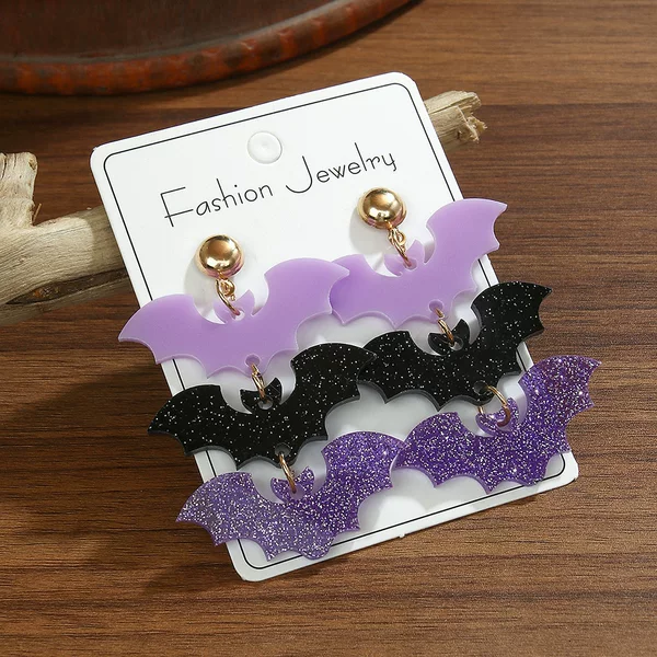 Cross-Border New Product Acrylic Earrings Purple and Black Three Bats Acrylic Earrings Earrings for Women Wholesale