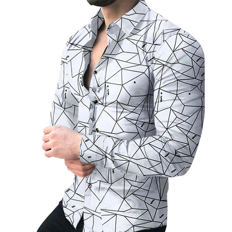 Comercio exterior 2023 primavera nuevos hombres gradiente de impresión digital solapa camisa de manga larga camisa casual de los hombres
