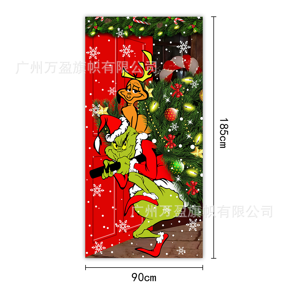 2025 nuevos productos de navidad cortina de bandera Santa Claus para ver la hoja de regalo decoración de tela colgante Bandera de bienvenida de Navidad