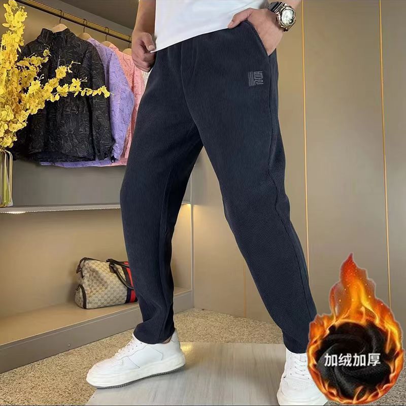 2025 invierno de lana más gruesa pantalones casuales de hombre calentamiento sueltos versátiles pantalones deportivos de empalme de moda