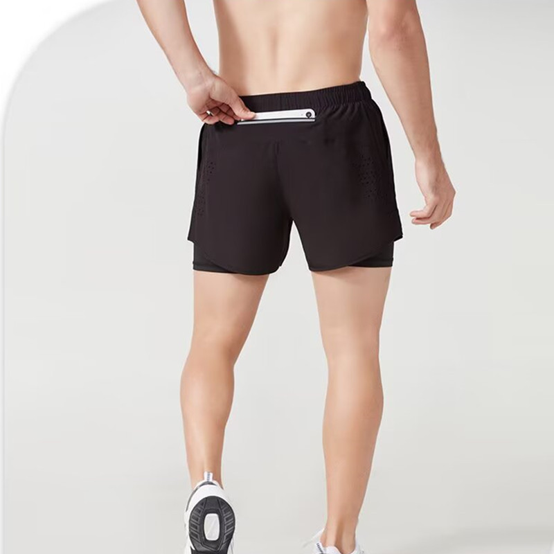 Men's Running Shorts with Phone Pocket, Marathon Sports Style, Waist Bag, Three-Quarter Length, Double-Layered Anti-Exposure, Summer