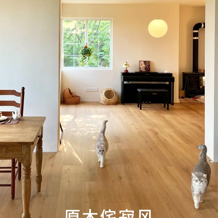 中古复古侘寂风原木色结疤新三层实木复合木地板多层家用民宿防水