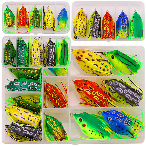 Weihe Caisi Lei Frog Set Box Large and Small Lei Qiang False Bait Double Hook Hunting Snakehead Simulation Frog Bait Wholesale