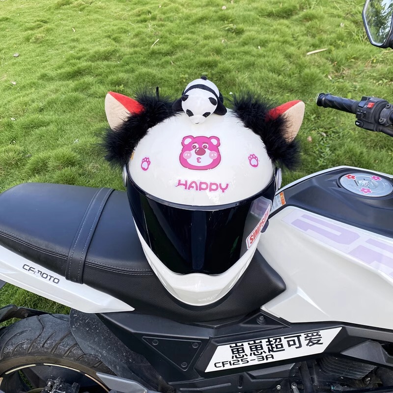 Plush Orange Fox Ear Helmet Decoration Accessories Detachable Motorcycle Electric Car Helmet Women's Riding Equipment All-match