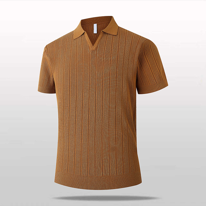 Polo camiseta de punto camiseta de manga corta hombre V-collar ventana delgada negocios camiseta de hielo de verano fábrica transfronteriza al por mayor