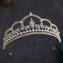 新娘皇冠韓式珍珠發飾品奢華頭箍巴洛克公主王冠婚紗禮服結婚頭飾