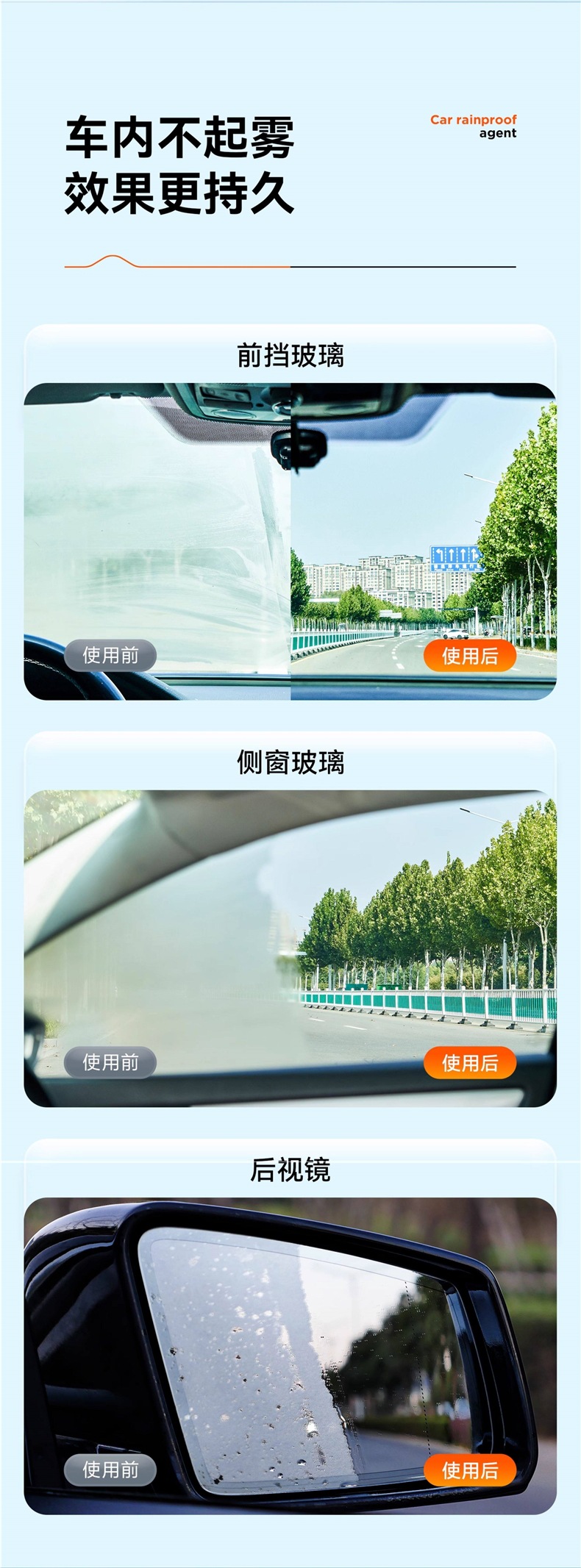 Rearview Mirror Car Anti-Rain Spray Anti-Fog Agent Waterproof Car Window Glass Long-Lasting Defogging Spray for Rainy Days