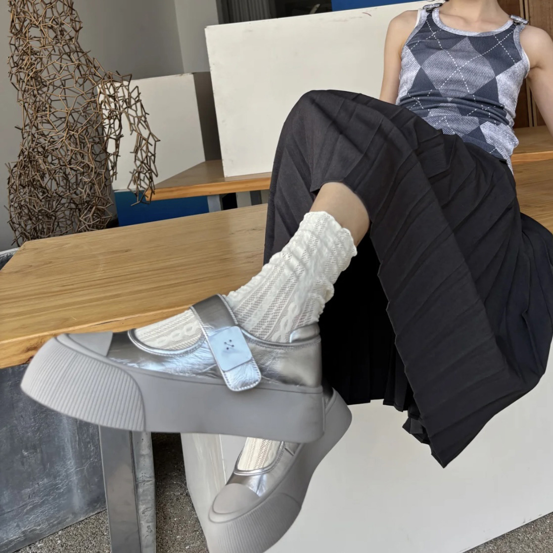 Chen Du Ling Same Style ~ Genuine Leather Shallow Mouth Shoes with Mary Jane Women's Summer New Casual Thick Bottom Round Head Board Shoes