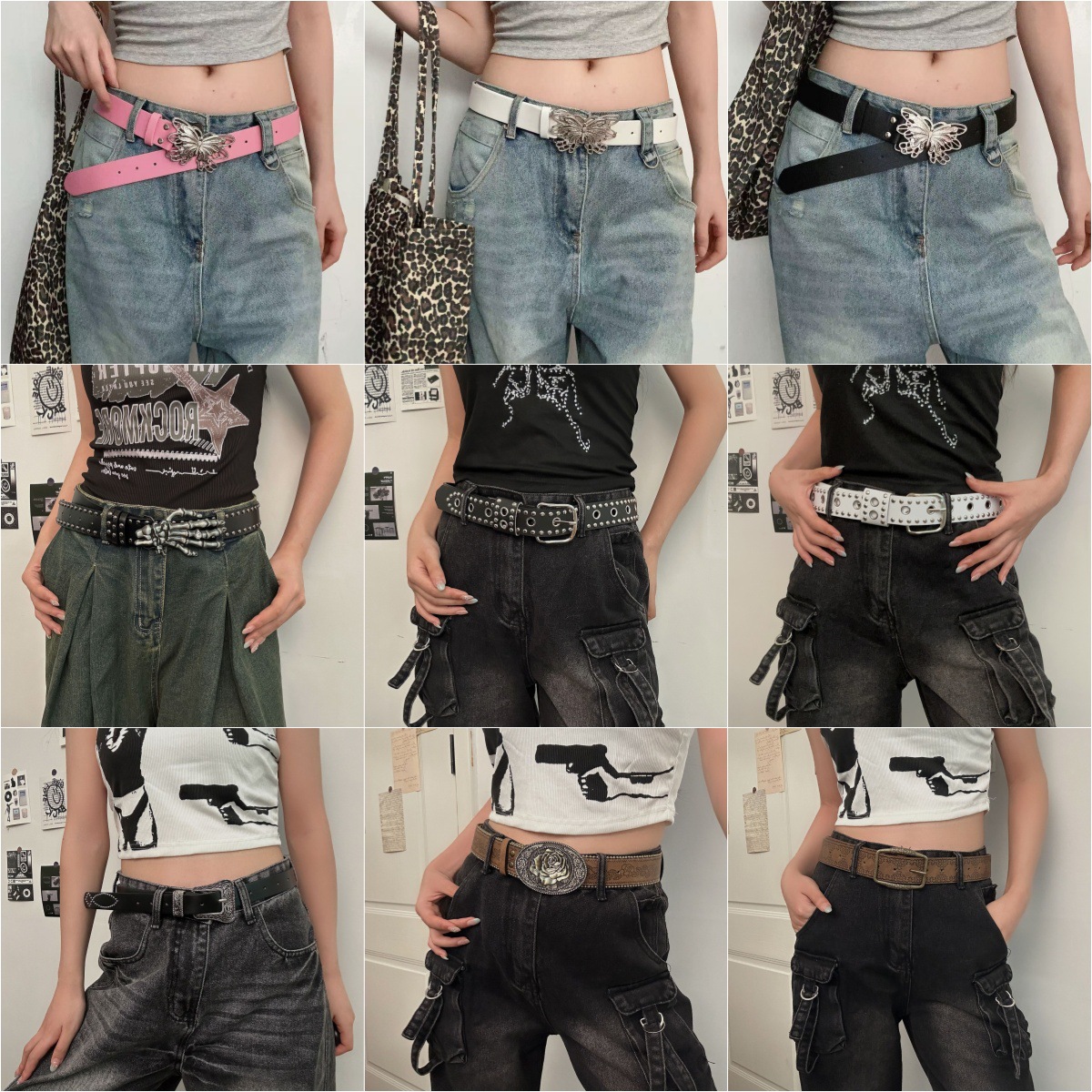 Cinturón de mujer con hebilla de metal estilo vintage punk_voghion.com