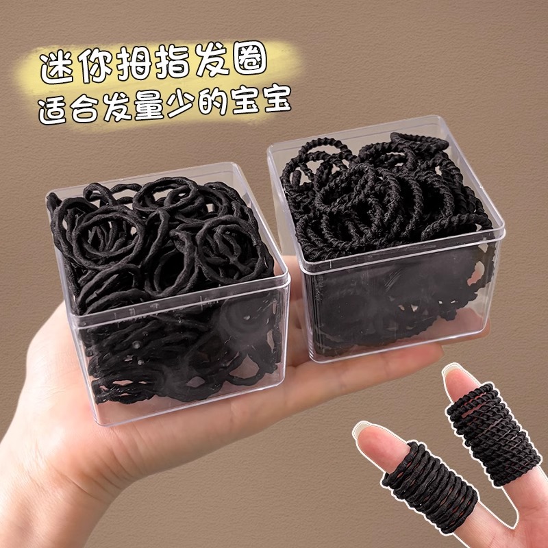 Anillo de pelo de pulgar negro para niños, anillo de cabello para niñas, banda de goma para bebés, cubierta de cabello para cabello no lesiones