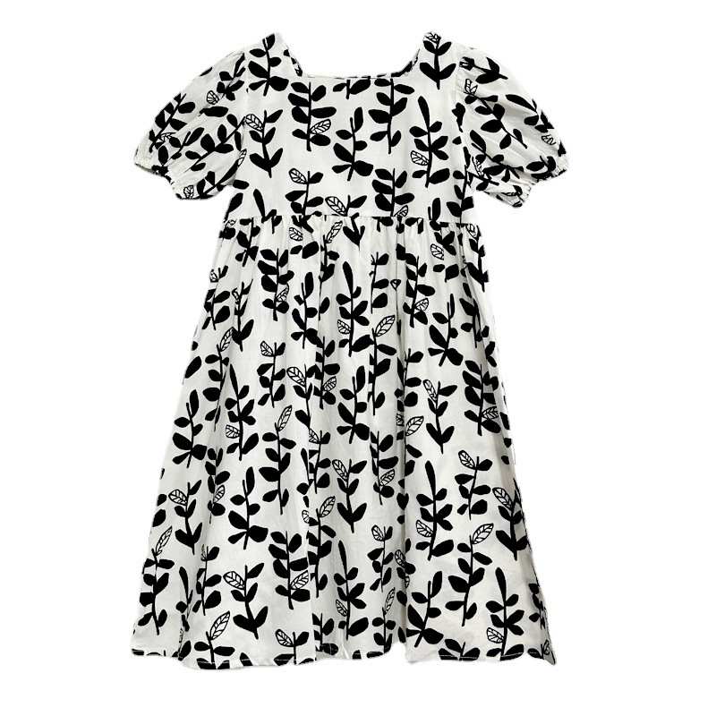 Faldas para niñas verano 2024 nuevo estilo vestido de algodón puro para niñas vestido largo francés de manga corta para vacaciones