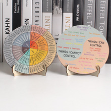 跨境木质情绪轮圆盘双面心理健康情感图家庭办公室心理健康摆件