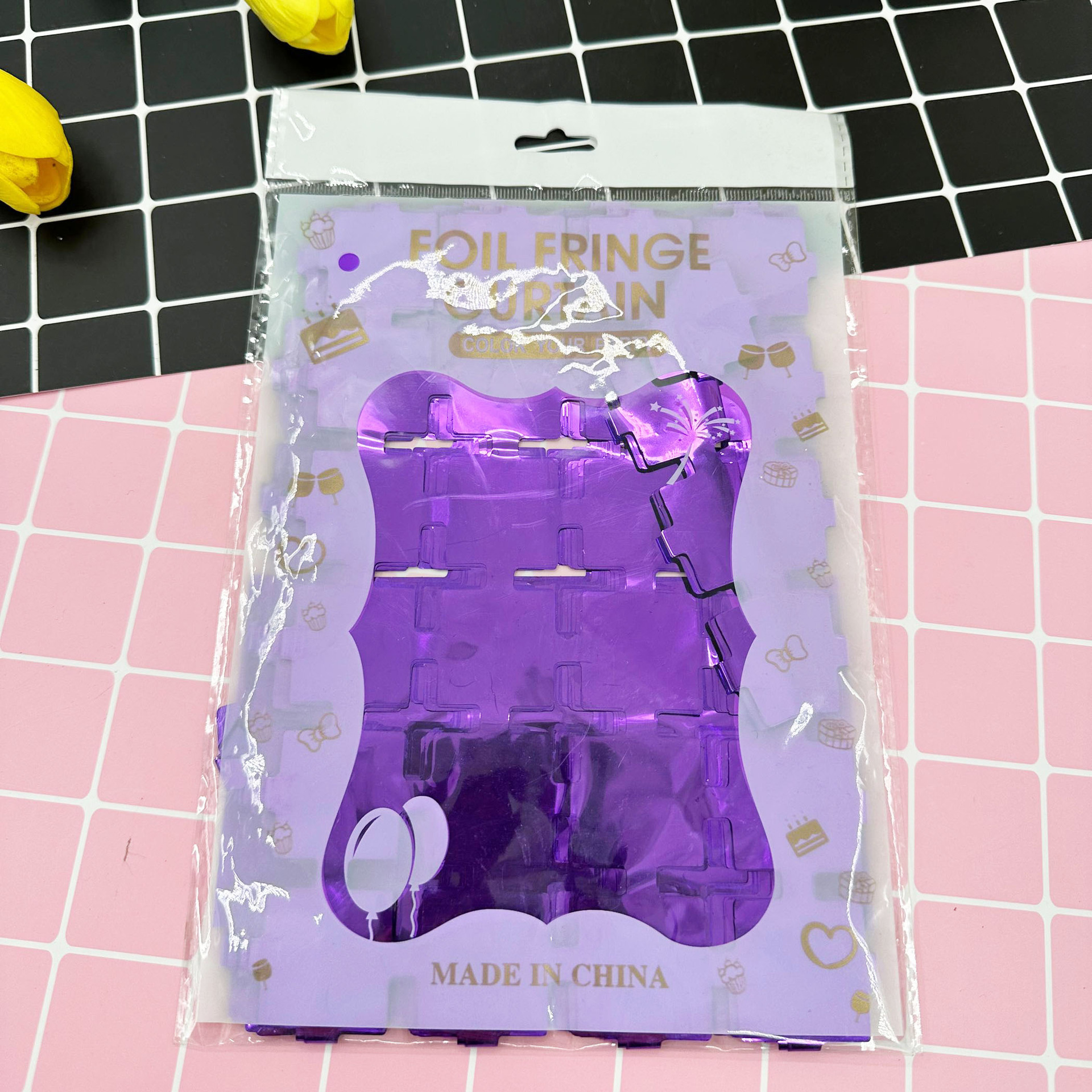 1*2m cuadrado de película de aluminio brillante cortina de seda de lluvia colorida cortina de puerta accesorios de decoración de cumpleaños pared de fondo de fiesta dibujo de flores transfronterizo