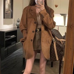 美拉德Get质感西服小众棕色复古西装外套女2025年春秋季时尚新款