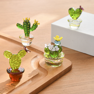 Creative Japanese-Style Handmade Glass Cactus Green Plant Ornaments Desktop Mini Home Cabinet Decoration Artificial Flowers
