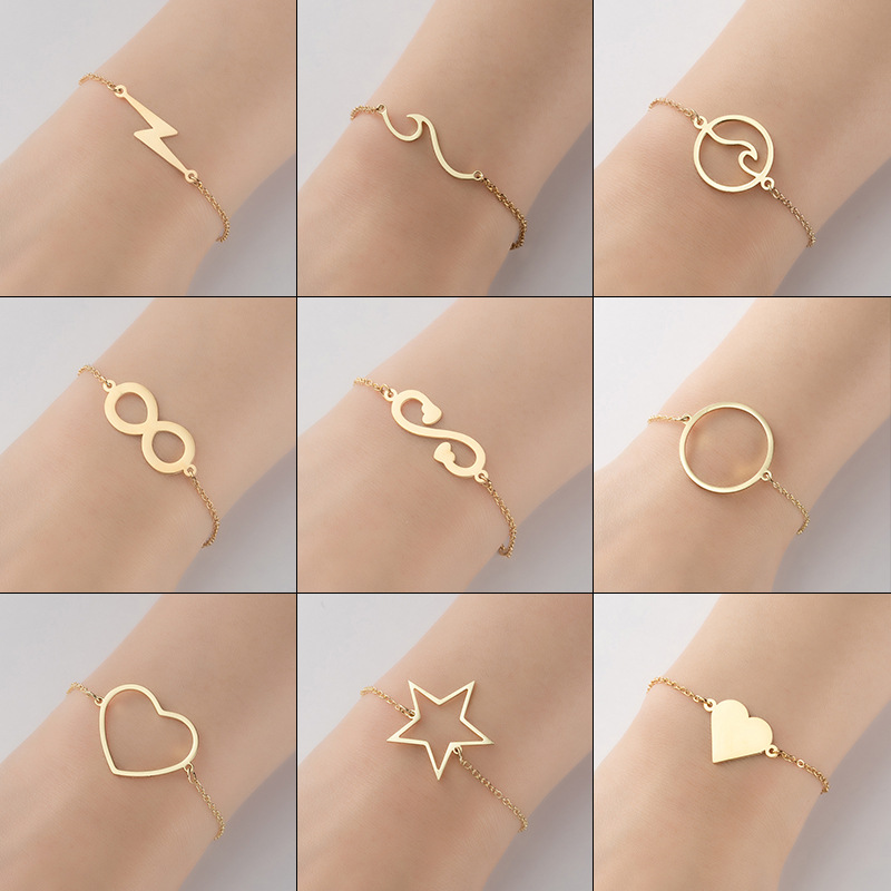 Summer New Trendy Cut Out Geometric Heart Pendant Heart-Shaped Bracelet for Women Ins Style Simple Personalized Hand Jewelry