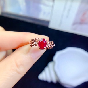 925 silver inlaid natural Burmese ruby ring light luxury European and American fashion creative opening female ring main stone 5*7
