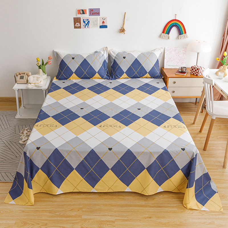 Factory Direct Sale 100% Cotton Bed Sheet Simple and Fresh Pure Cotton Plain Weave Printed Single Bed Sheet Pillowcase Wholesale One Piece Dropshipping